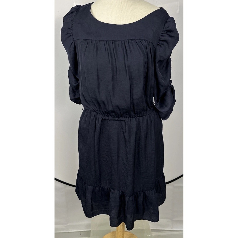Sugar Lips Women's Sz  M Navy Blue Tiered Mini Dress Short Puff Dress Ruffle Hem